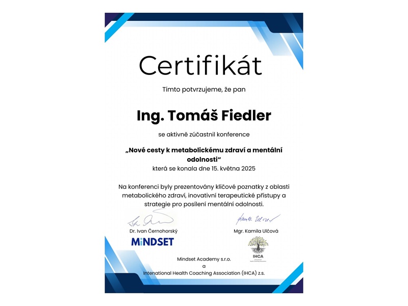 Certifikát Ing. Tomáš Fiedler